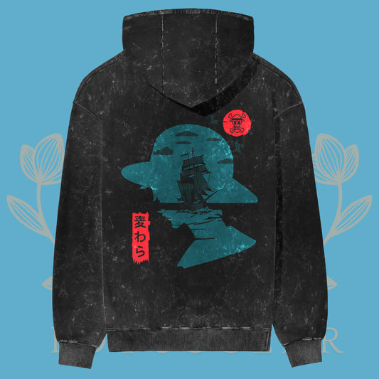 Acid Wash Hoodie - One Piece Luffy Edit