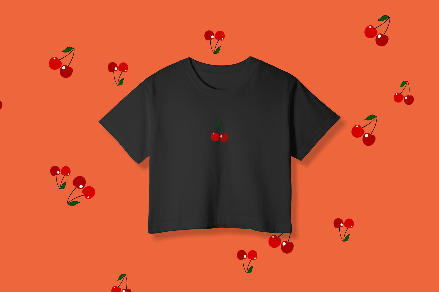 Embroidered Cherry Crop in Black