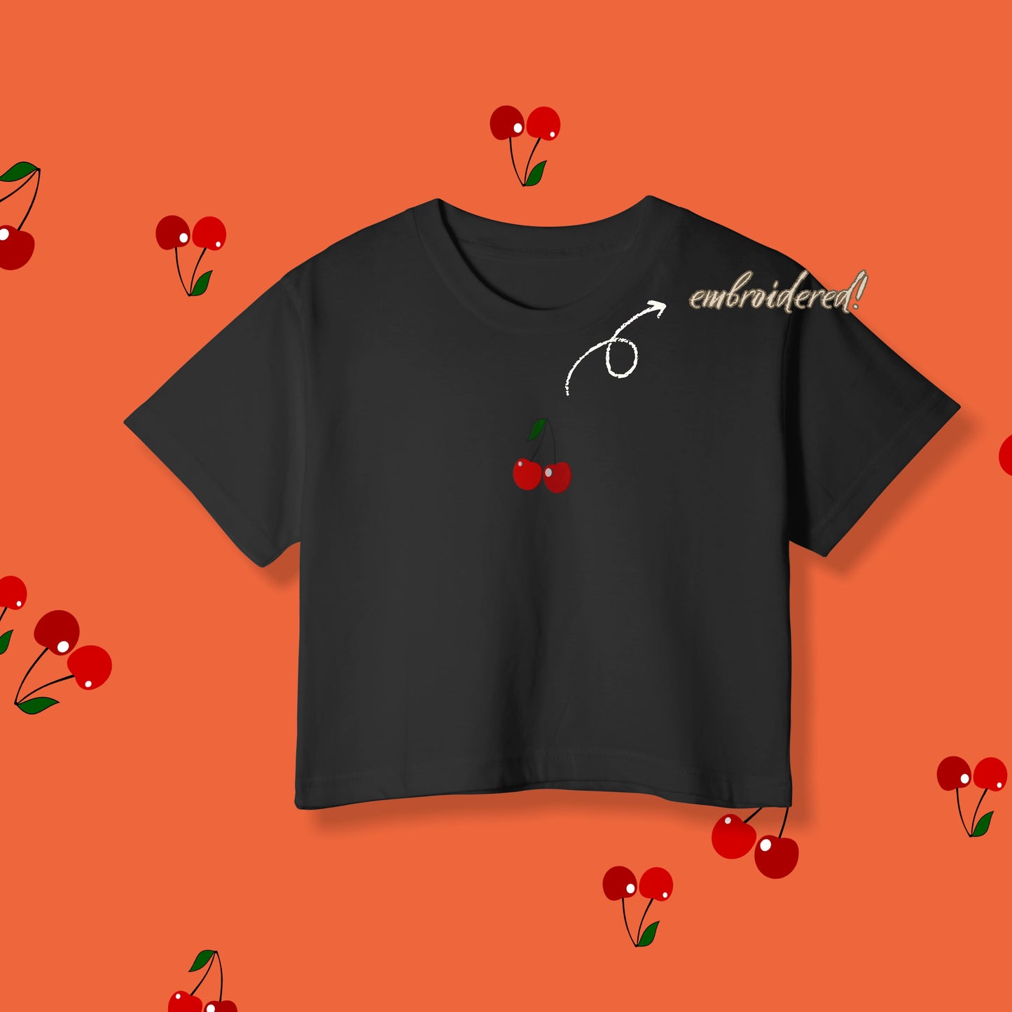 Embroidered Cherry Crop in Black