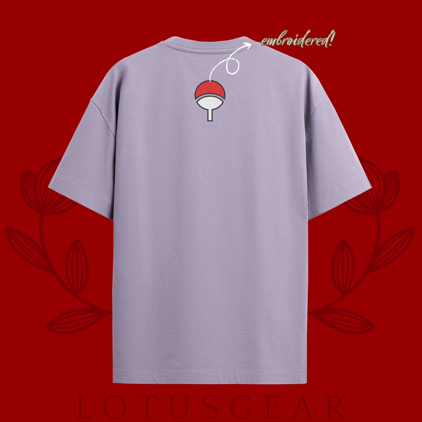 Embroidered Uchiha Symbol Tee in Lavender