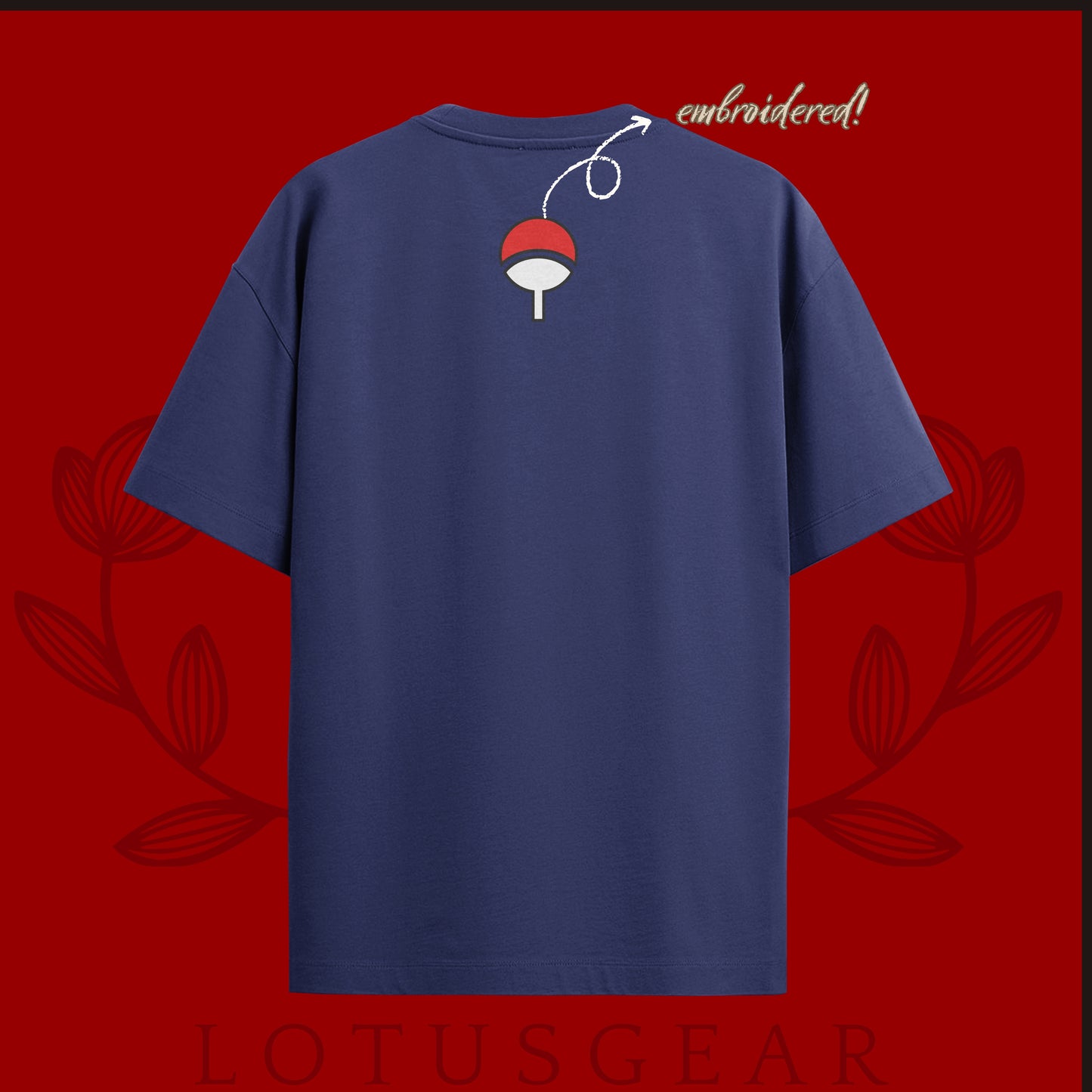 Embroidered Uchiha Symbol Tee in Navy