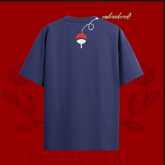 Embroidered Uchiha Symbol Tee in Navy