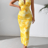 Yellow Backless Bodycon Maxi Dress with Slit