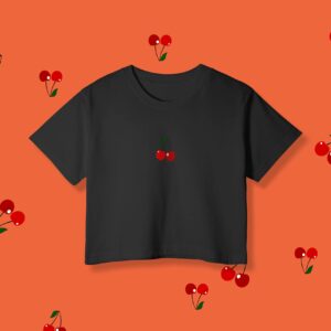 Embroidered Cherry Crop in Black