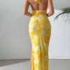Yellow Backless Bodycon Maxi Dress with Slit
