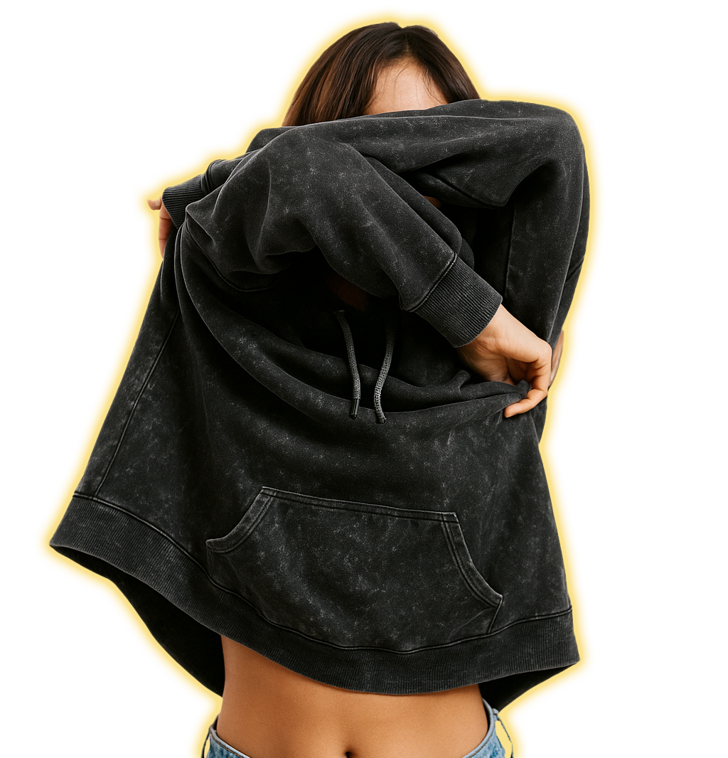 Acidwash hoodie hero section image Lotus gear